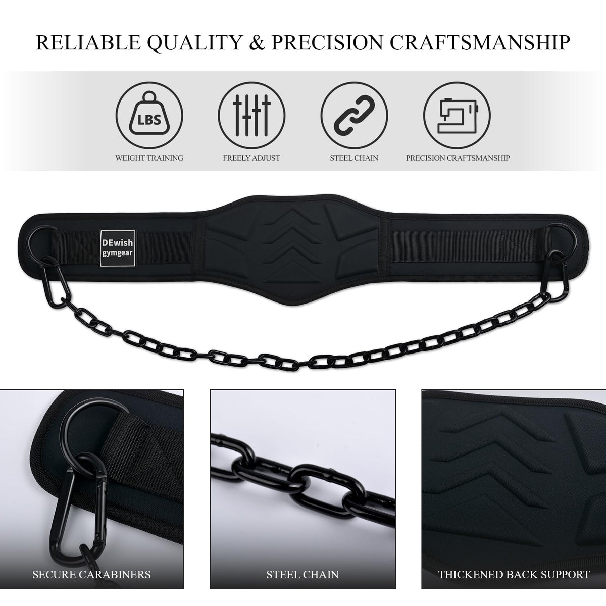 Weightlifting Belt with 41 IN Steel Chain Dip Belt for GYM Workout, Pull Ups, Crossfit, Weight Lifting, Squat, Training, Fitness (Black)