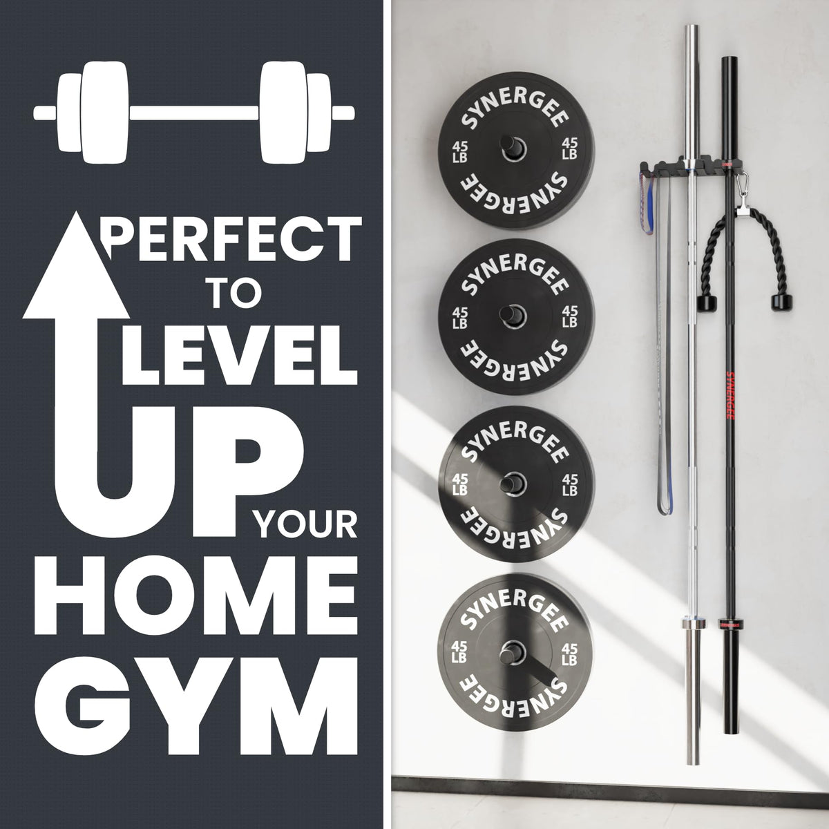Synergee Wall Mounted Barbell Holder & Gym Accessory Rack Heavy Duty Steel 5 Bracket
