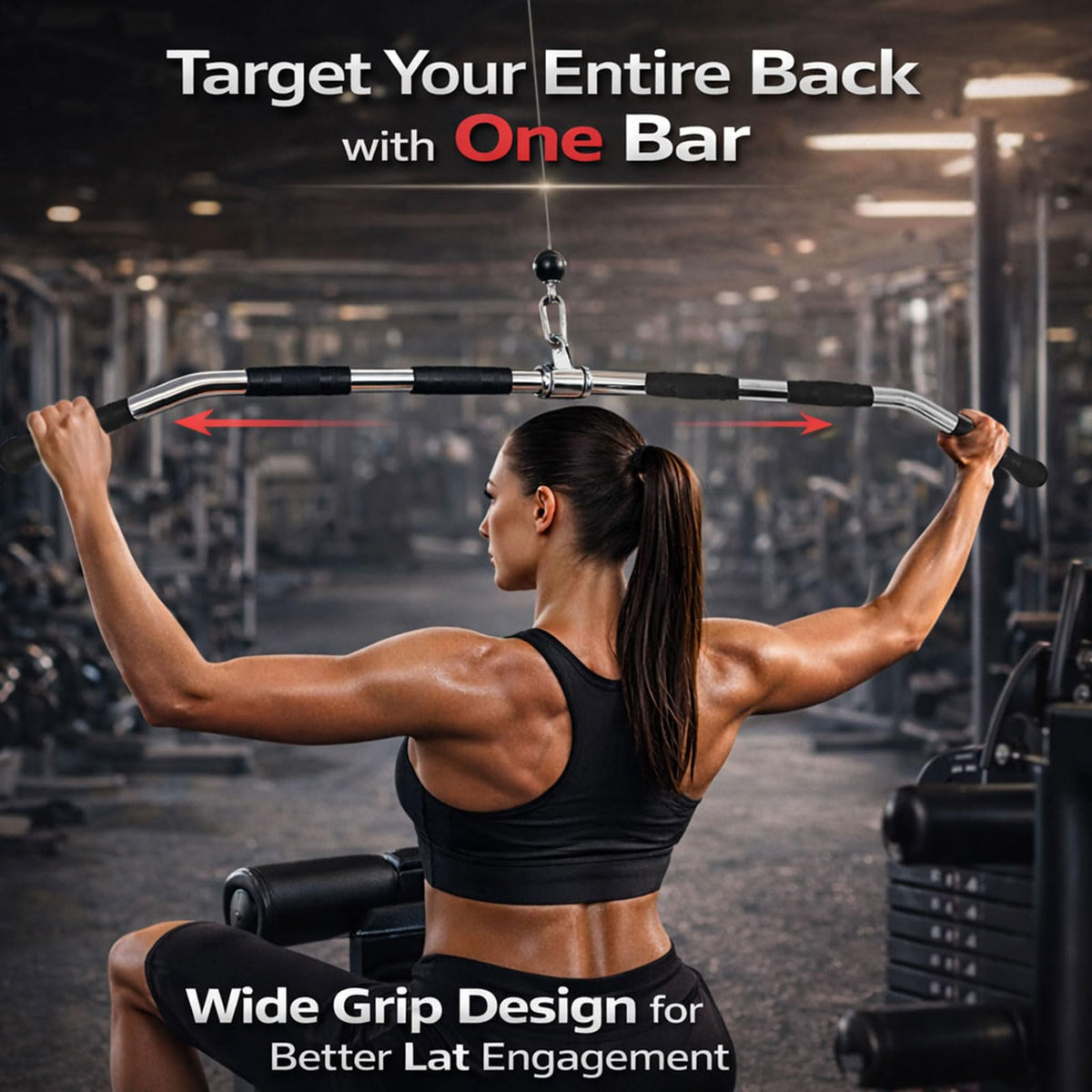 Avoirdus 47" LAT Pulldown Bar Attachment for Cable Machine, Heavy Duty Steel Curl Bar with 360° Swivel & Rubber Grip, Wide Close Neutral Grip Handles for Back Strength Training Home Gym