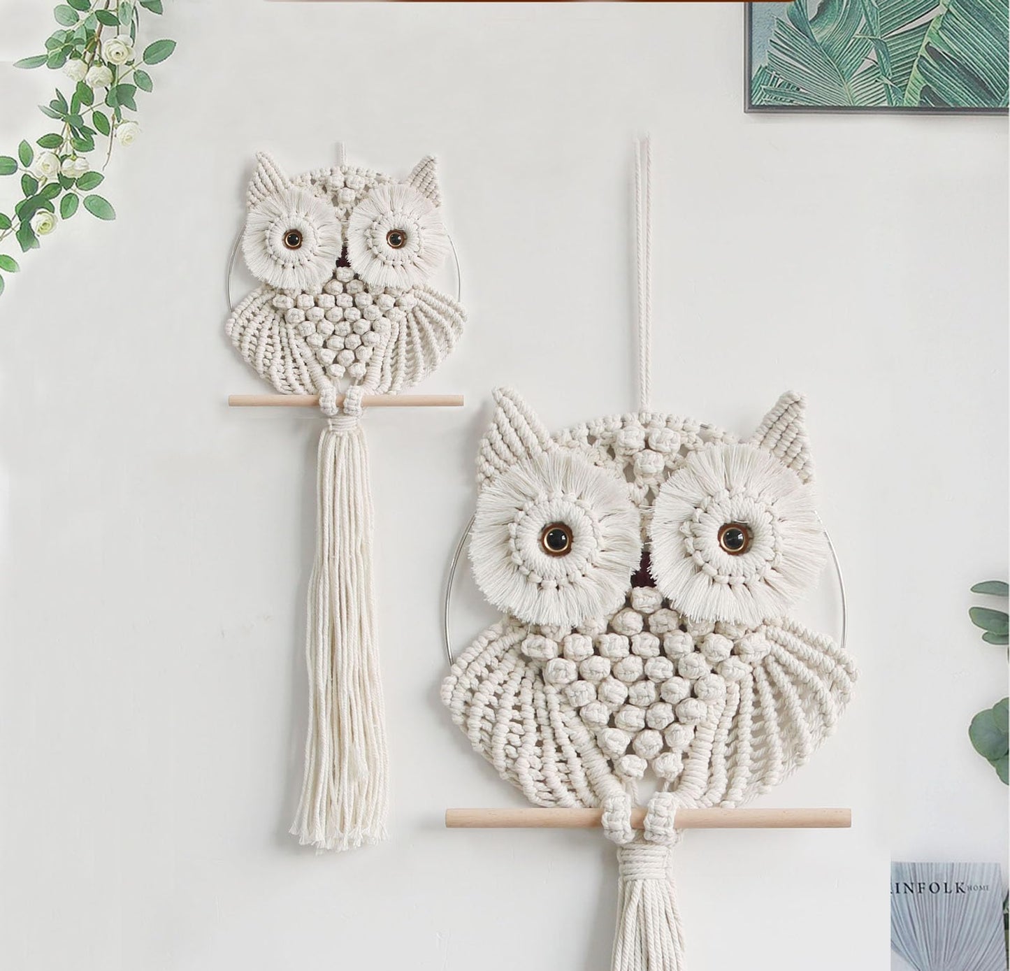 Achart Owl Macrame Wall Hanging-Hand Woven Boho Tapestry-Macrame Wall Decor -Owl Decor for Bedroom, Living Room, Nursery (Beige, L&S)