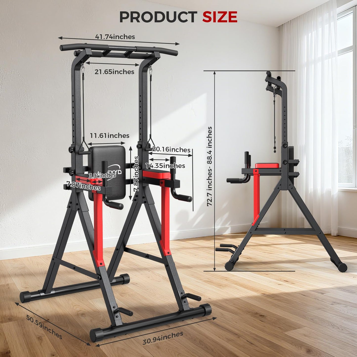 Power Tower Pull Up Bar Free Standing,13-Level Adjustable Height Dip Station with X-Frame Stability, Multi-Grip Handles, Backrest, Home Gym Strength Training Equipment 400LBS