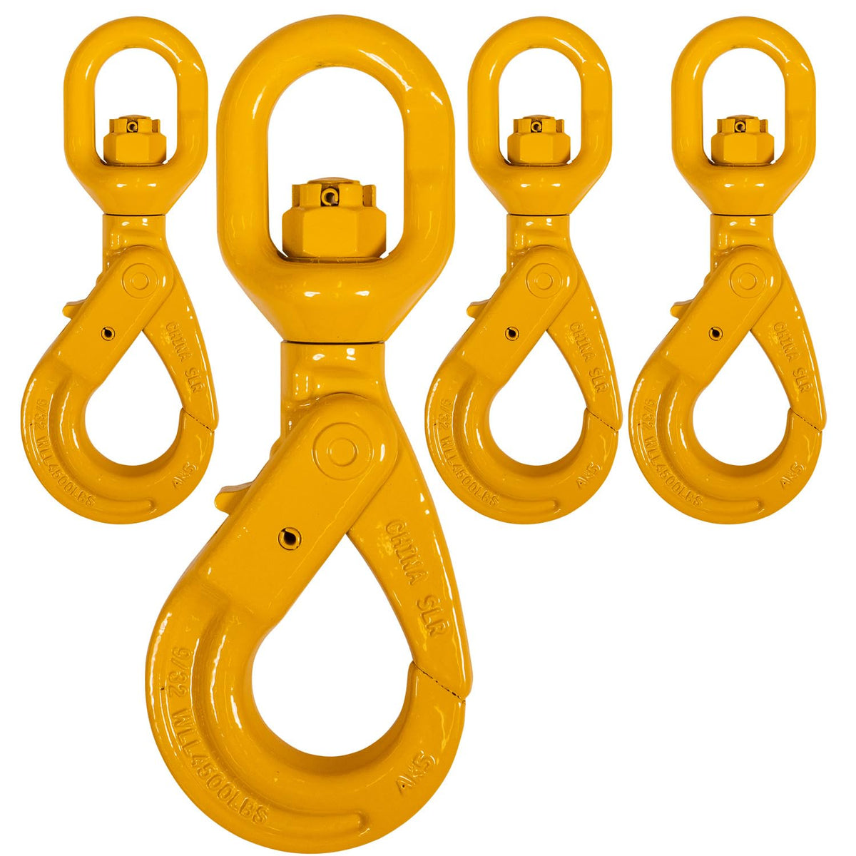 US Cargo Control 9/32 Inch Swivel Self-Locking Hooks (4-Pack), G80 Chain Hooks, 4,500 LBS Working Load Limit, Heavy Duty Swivel Hooks for Lifting Jobs, Load Binding Applications, & Trailers