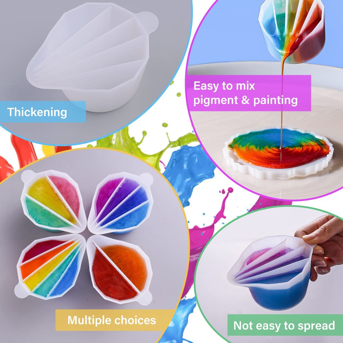 LET'S RESIN Silicone Split Cups,4Pcs Thicken&Reusable Resin Mixing Cups with 2-5Channels,Dividers Paint Supplies,Fluid Art for Resin Crafts,Acrylic Paint Pouring,Drawing, White
