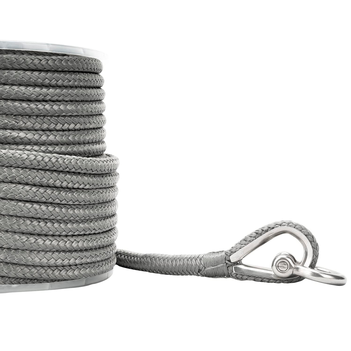 MARINE SYSTEM Made 3/8 Inch 100 FT 150 FT Black Grey Nylon Anchor Line Double Braided Anchor Rope/Line with Thimble (3/8" x 100' Grey Nylon)