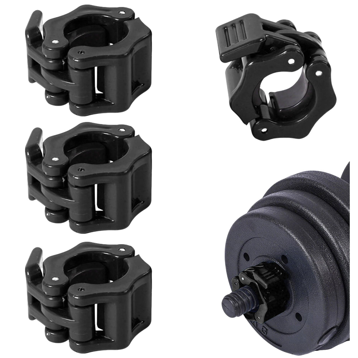 4 Pack Dumbbell Barbell Clamps 30mm, Quick Release Weight Bar Collars, Secure Locking Barbell Clips for Weightlifting, Workout, Strength Training & Fitness Accessories (Black)
