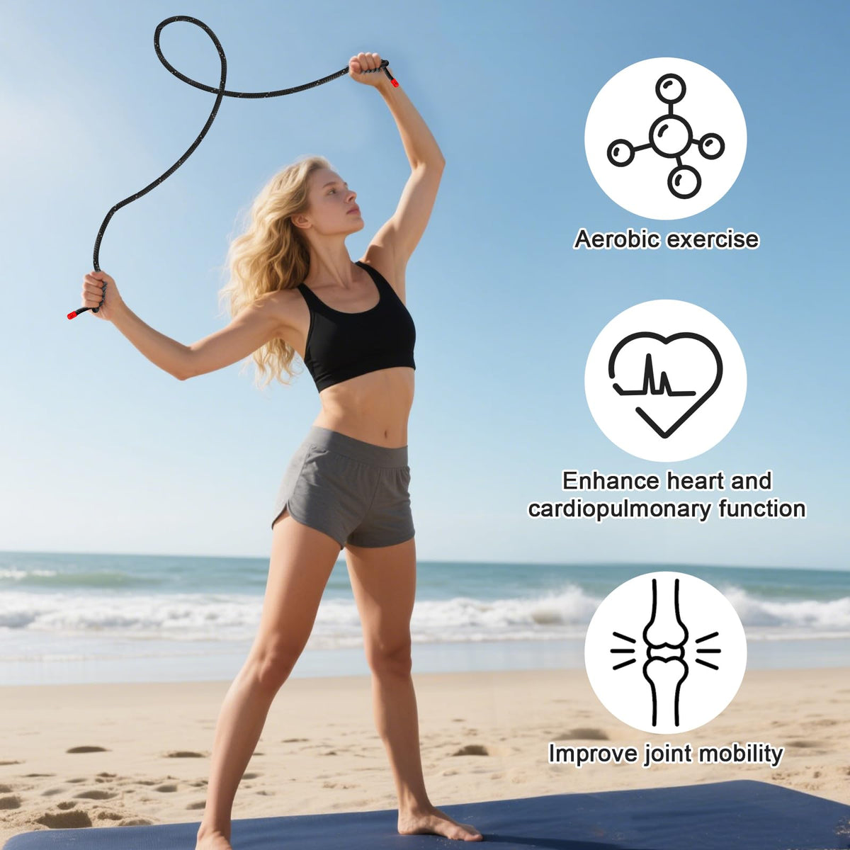 Flow Rope Exercise Jump Rope For Fitness, Working Out, Flow with 9 Ft Adjustable Double Woven Workout Rope For Men, Women, Beginners' Training – Indoor & Outdoor Cardio