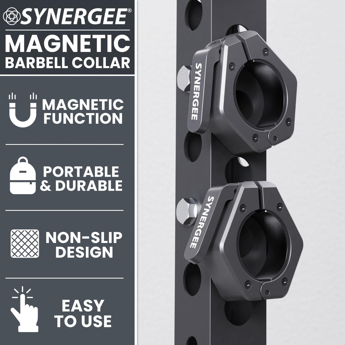 Synergee Black Magnetic Barbell Collars Locking 2" Weight Clamps