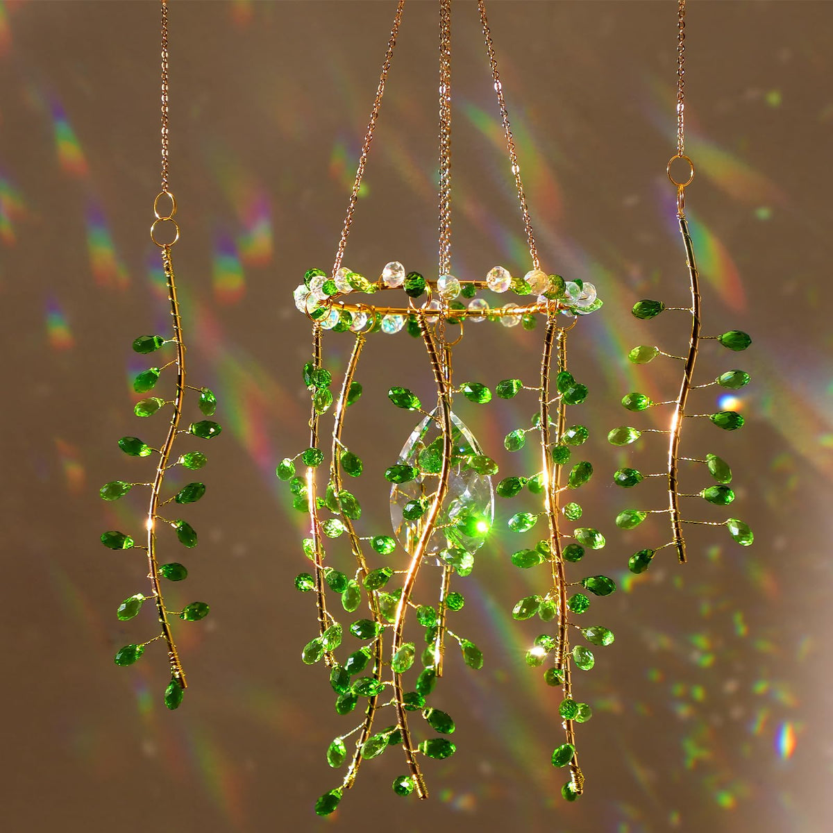 Suncalla 3 Pcs Crystal Suncatchers for Window Boho Decor Plant Sun Catchers Green Plants Artificial Hanging Wind Chime Sun Catchers with Chain Making Rainbow Indoor Outdoor Decor Plant Lover Gift