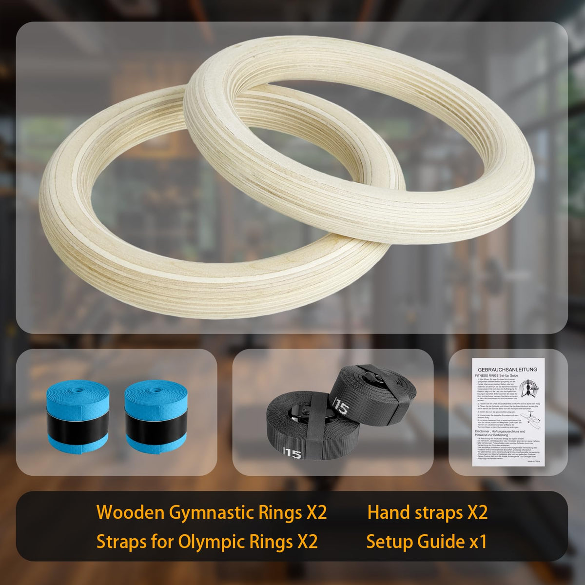 Cesilili 32mm Wooden Gymnastic Rings with Quick-Adjust Numbered Straps for Enhanced Workout Control, Designed for Strength Training, Home Gym, Calisthenics & Travel Fitness