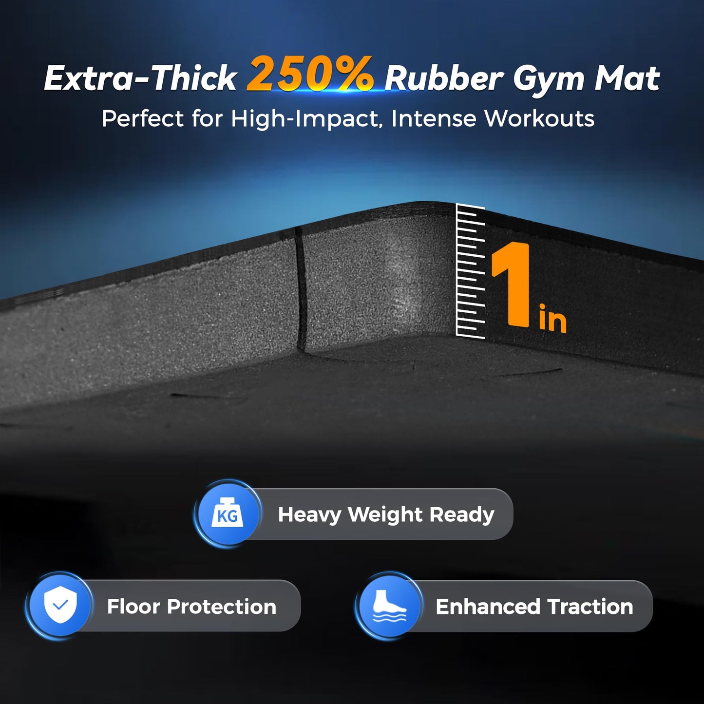 SUPERJARE 1" Extra-Thick Rubber Top Exercise Mat, Puzzle Gym Flooring for Home Gym, Gym Mat for Workout Equipment, Interlocking Floor Tiles with EVA Foam, 12 Pcs 48 Sq Ft, Black/Grey