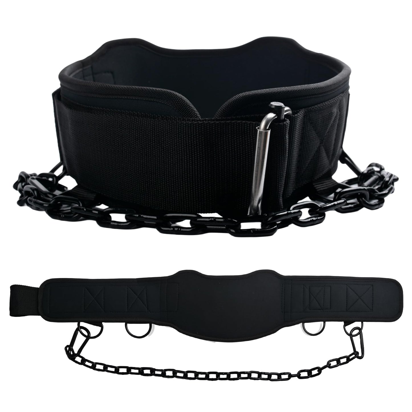 2-in-1 Weightlifting Belt & Dip Belt with 41 IN Steel Chain for Pull Up,Added Weight Training (Black, L(35"-39"))