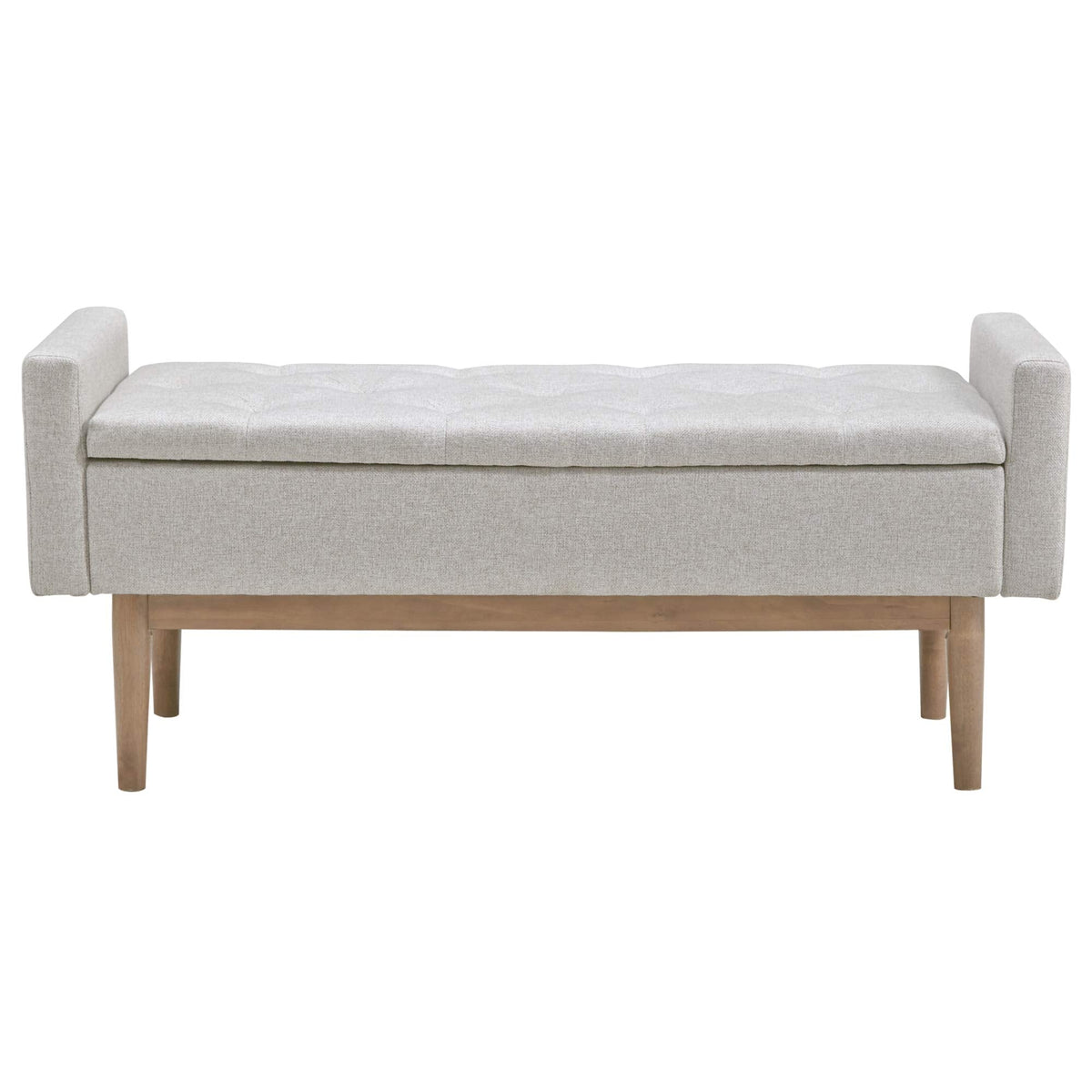 Signature Design by Ashley Briarson Tufted Upholstered Accent Bench with Storage, Hinged Seat, Raised Edges, Wood, Fabric Upholstery, Wood Legs" Light Brown Finish, Beige