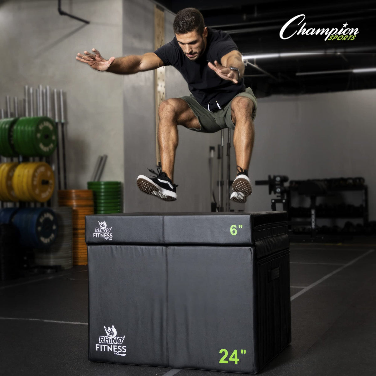 Champion Sports Foam Plyometric Box Set with 3", 6", 12", 18", and 24" Included - Durable Jump Boxes for Training with Handles, Hook and Loop Flaps - Stackable Cross Traning Plyo Box, Jumps for Gym