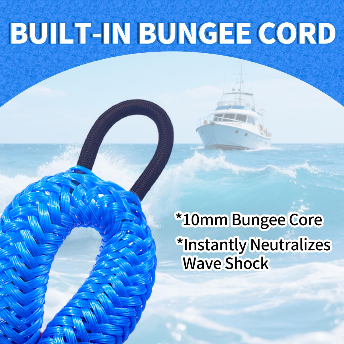 7FT Bungee Dock Lines for Boats – Extra-Long Elastic Mooring Rope with Loops – Quick & Easy Docking for Pontoon, Jet Ski, Kayak, Bass Boat – (Blue)