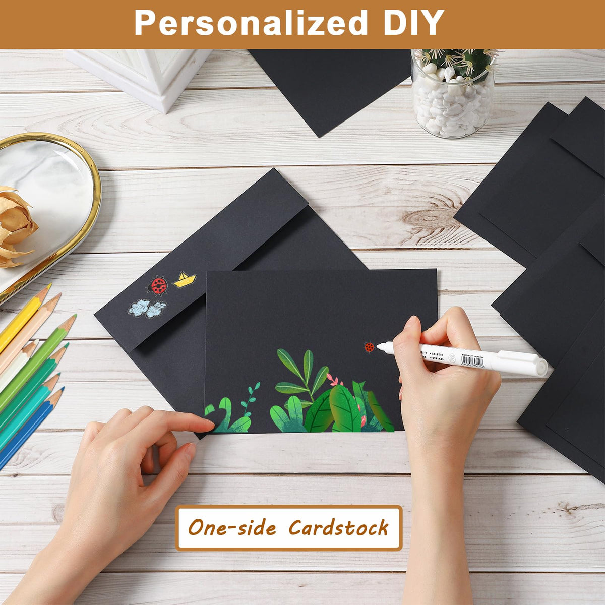 Silunkia 100 Packs Black Blank Greeting Cards with Envelopes 4 x 6 Heavyweight Single Panel Cardstock and A4 Envelopes Printable Self Seal for Graduations, Wedding Invitations, Thanksgiving Cards