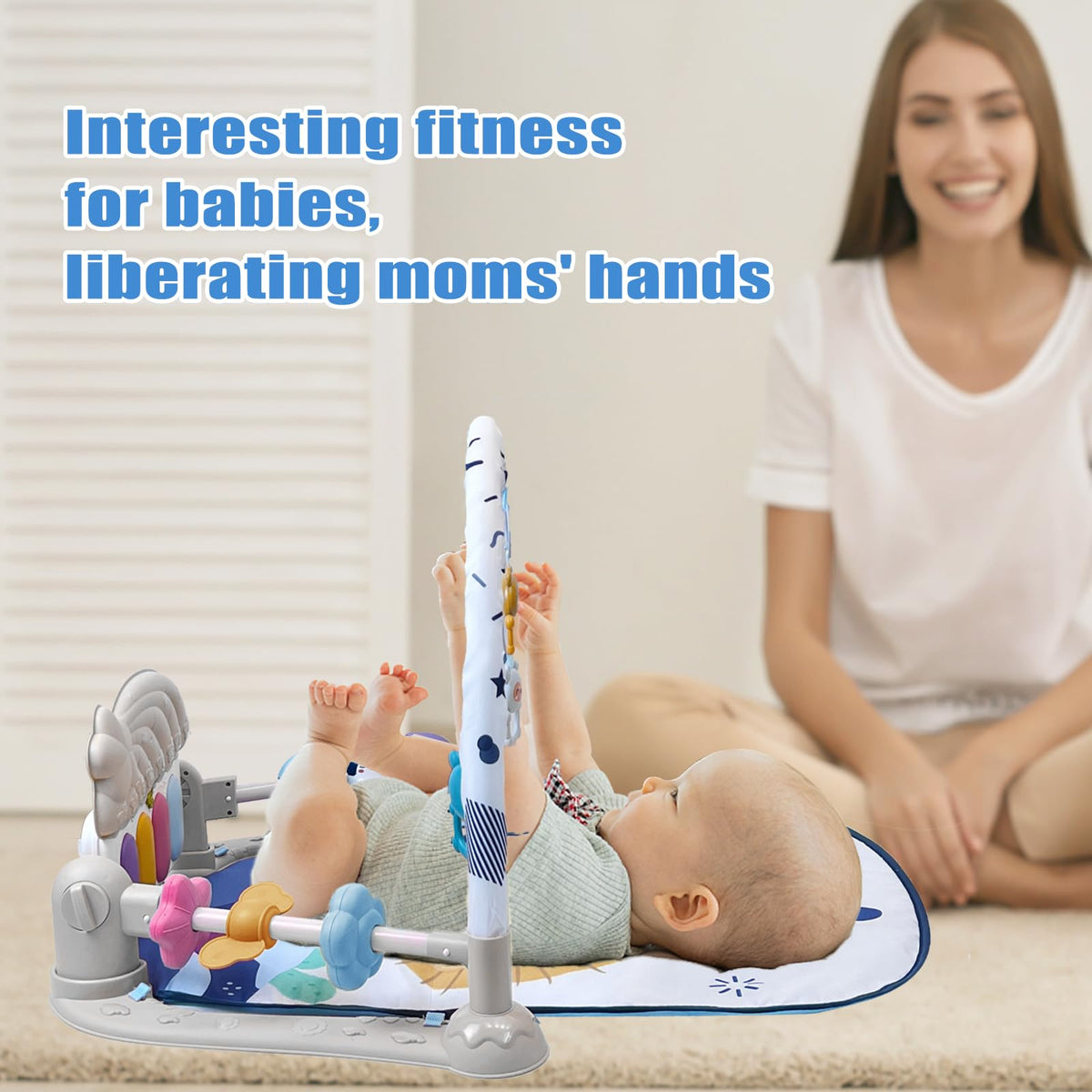 Cuterabit Baby Play Gym Mat, Baby Gym Activity Center, Kick and Play Piano with Music and Light, Tummy Time Toys for Newborn Babies Infants Boys Girls 0-3-6-9-12 Months (Grey)