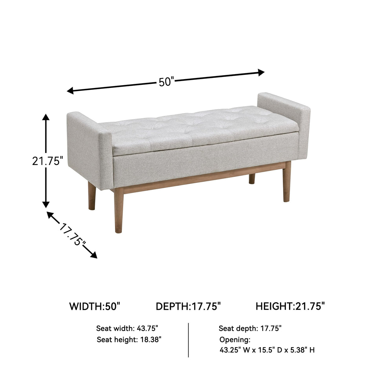 Signature Design by Ashley Briarson Tufted Upholstered Accent Bench with Storage, Hinged Seat, Raised Edges, Wood, Fabric Upholstery, Wood Legs" Light Brown Finish, Beige