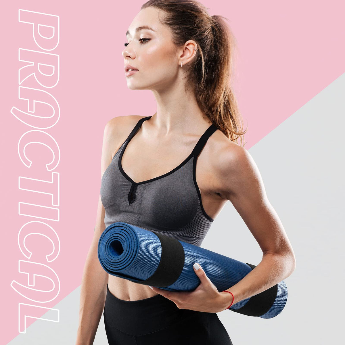 Honoson 4 Pcs Nylon Yoga Mat Strap Stretchable Holder Straps Heavy Duty Bungee Straps Band Adjustable Carrying Strap for Exercise Workout Pilates Yoga Mat Storage Gym, Black
