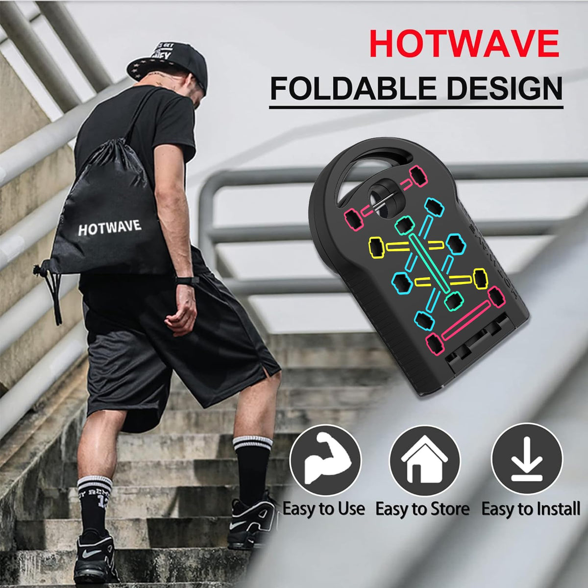 HOTWAVE Push Up Board Fitness,Foldable 20 in 1 Push Up Bar at Home Gym,Pushups Handles for Floor,Portable Workout Equipment