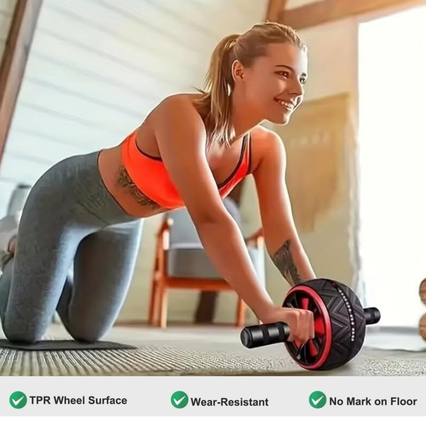 Ab Roller Wheel and Knee Mat, Abs Workout Equipment for Abdominal & Core Strength Training, Home Gym Fitness Exercise Wheels for Women Men, Abdominal Wheel (all red)
