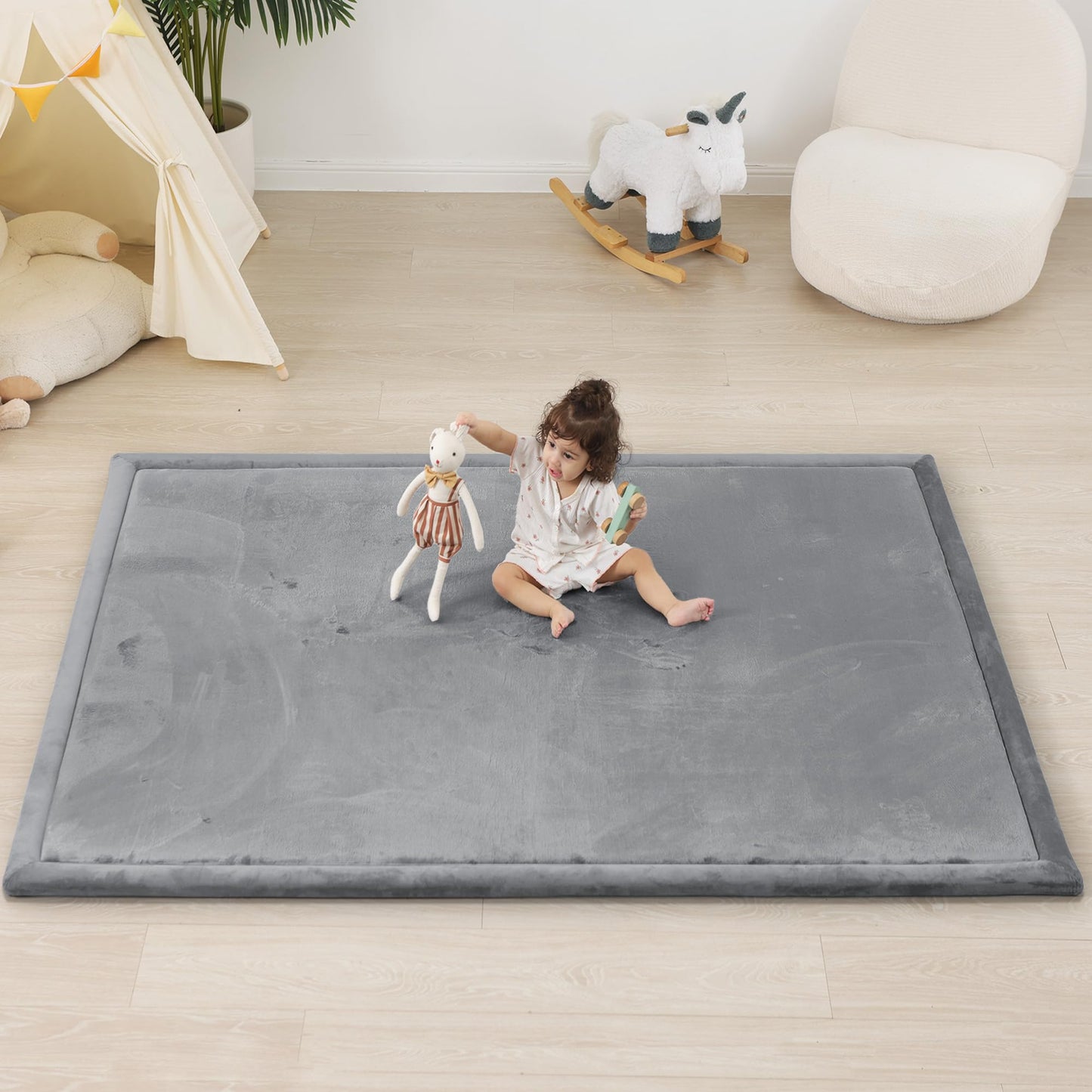 1.5" Thick Baby Play Mat for Floor Tummy Time, 50"x 50" Pro Soft Baby Activity Playmats Playroom, Easy Care with Non-Slip Safe for Infant Toddler Kids Crawling(Dark Grey)