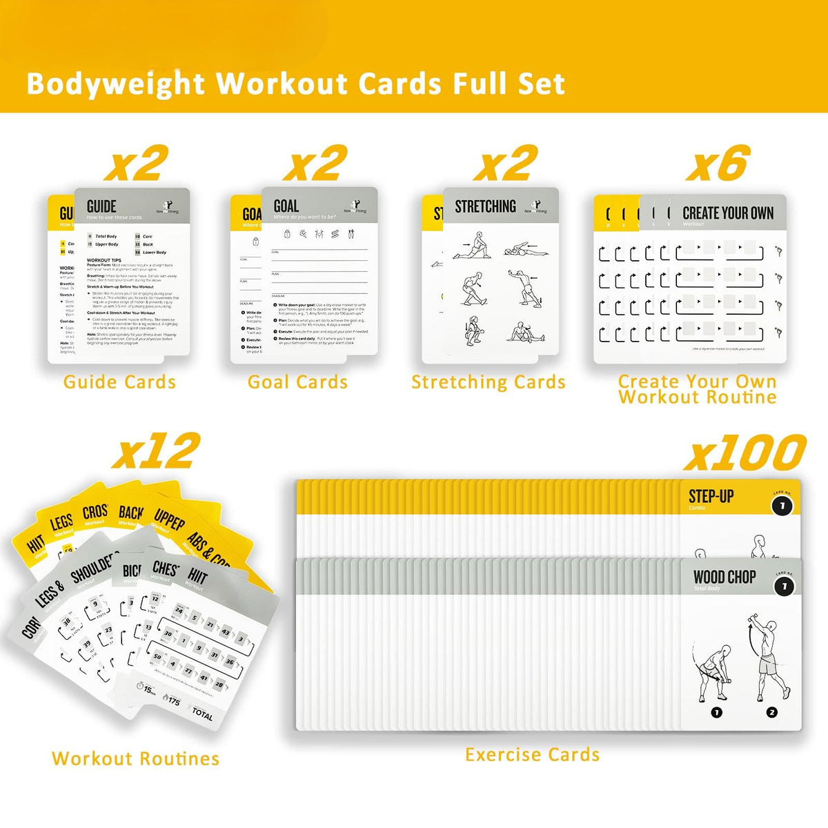ELAORY Bodyweight & Dumbbell Workout Cards - 100 Large 5"x3.5" Exercise Cards with 24 Strength Moves, Home & Gym Fitness Cards for Men & Women, Beginner Fitness Guide