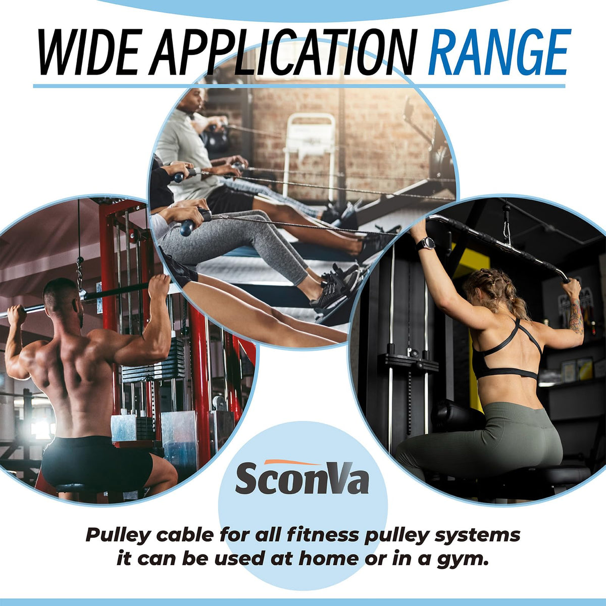Sconva Fitness Pulley Cable Replacement for All Total Gym Models 1000, 1500, 2000, 3000, XLS Up - Adjustable Home Gym Cable Pulley System Replacement Fitness Cable for Pulley Machine Accessories
