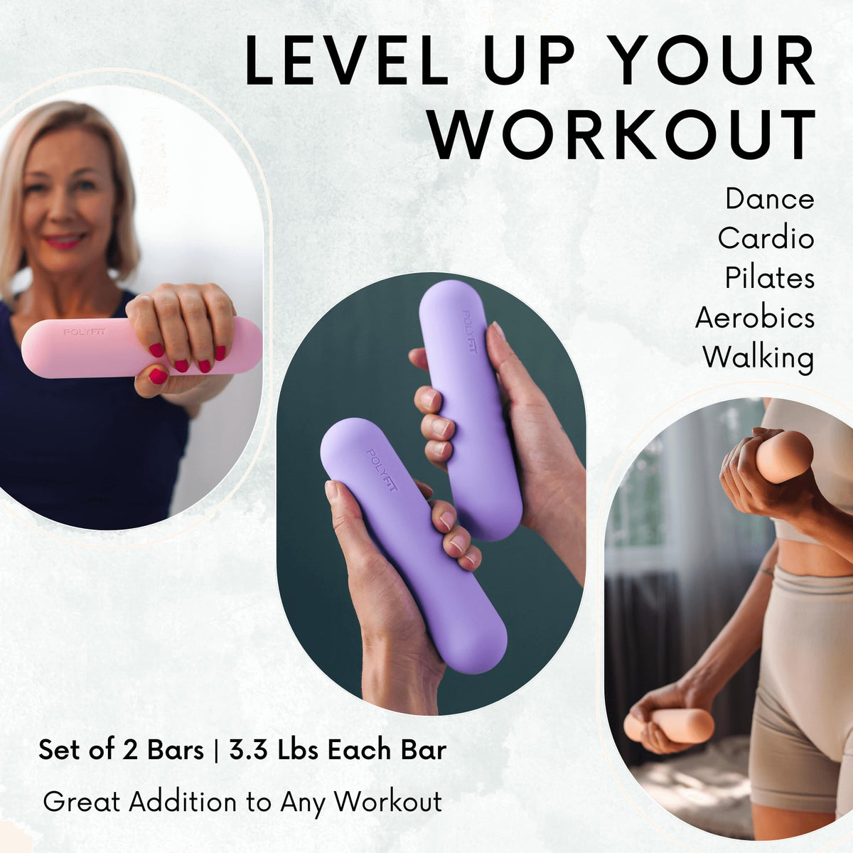 Polyfit Dumbbell Weight Bars for Women - 3.3 LB Each | 6.5 LB Pair - Dumbbell Set for Walking, Yoga, Dance, Barre, Pilates, Cardio, Aerobics - Sky Blue