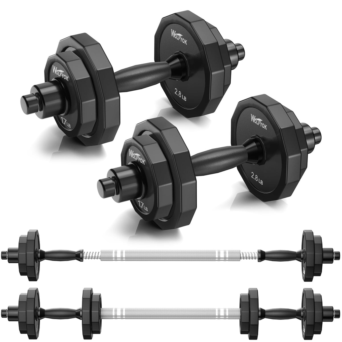 KISS GOLD Barbell Weights Dumbbells Set, Adjustable Dumbbell Sets 22Lbs 44Lbs 66Lbs 88Lbs, Solid Steel, Free Barbell Weight Set with Connector Workout Home Gym for Men Women Strength Training Shaping