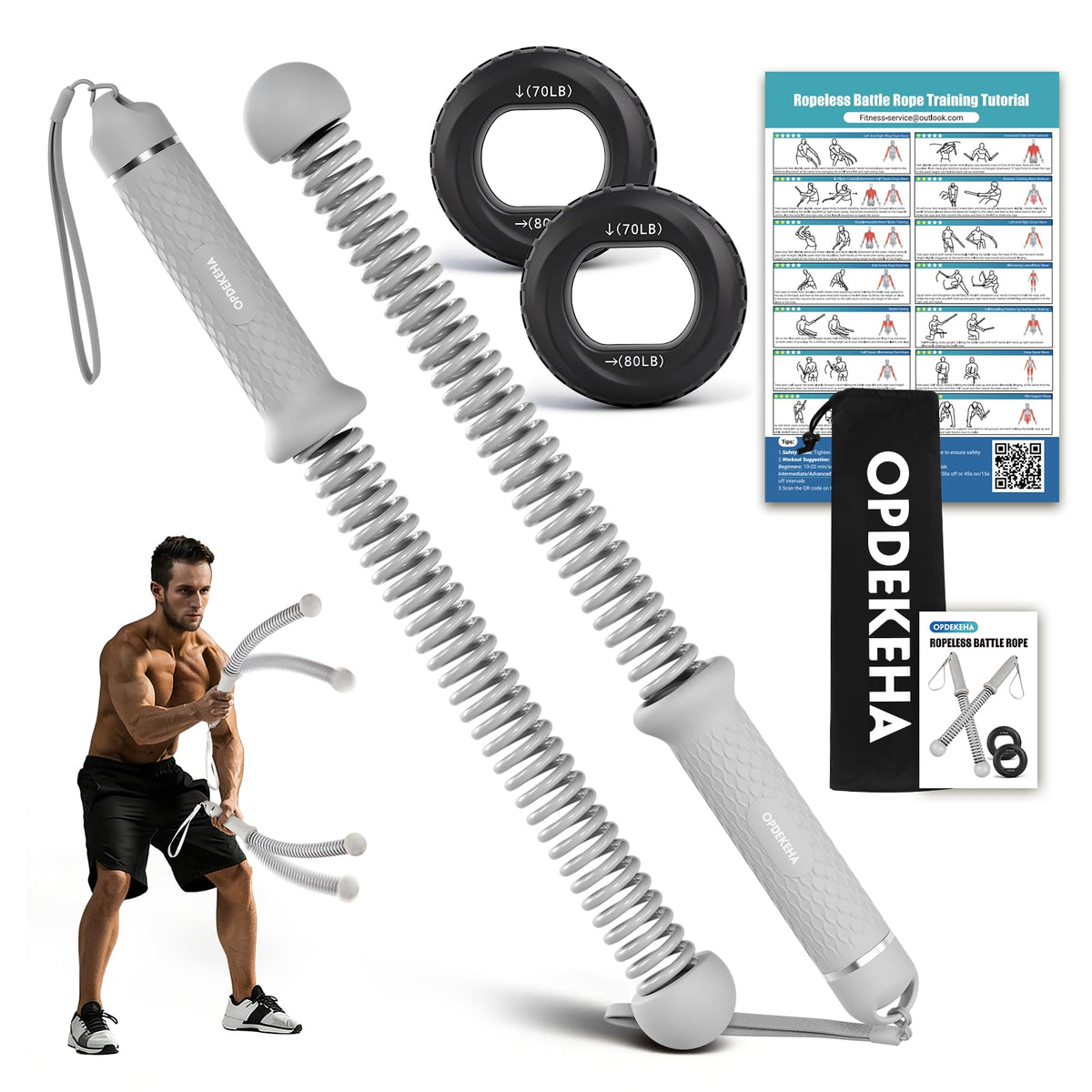 Weighted Ropeless Battle Ropes for Home Gym, Heavy Duty Portable Cordless Battle Rope with Grip Strengtheners & Poster, Battle Rope Sticks for HIIT, Strength & Quiet Cardio Training Men & Women(2PCS)