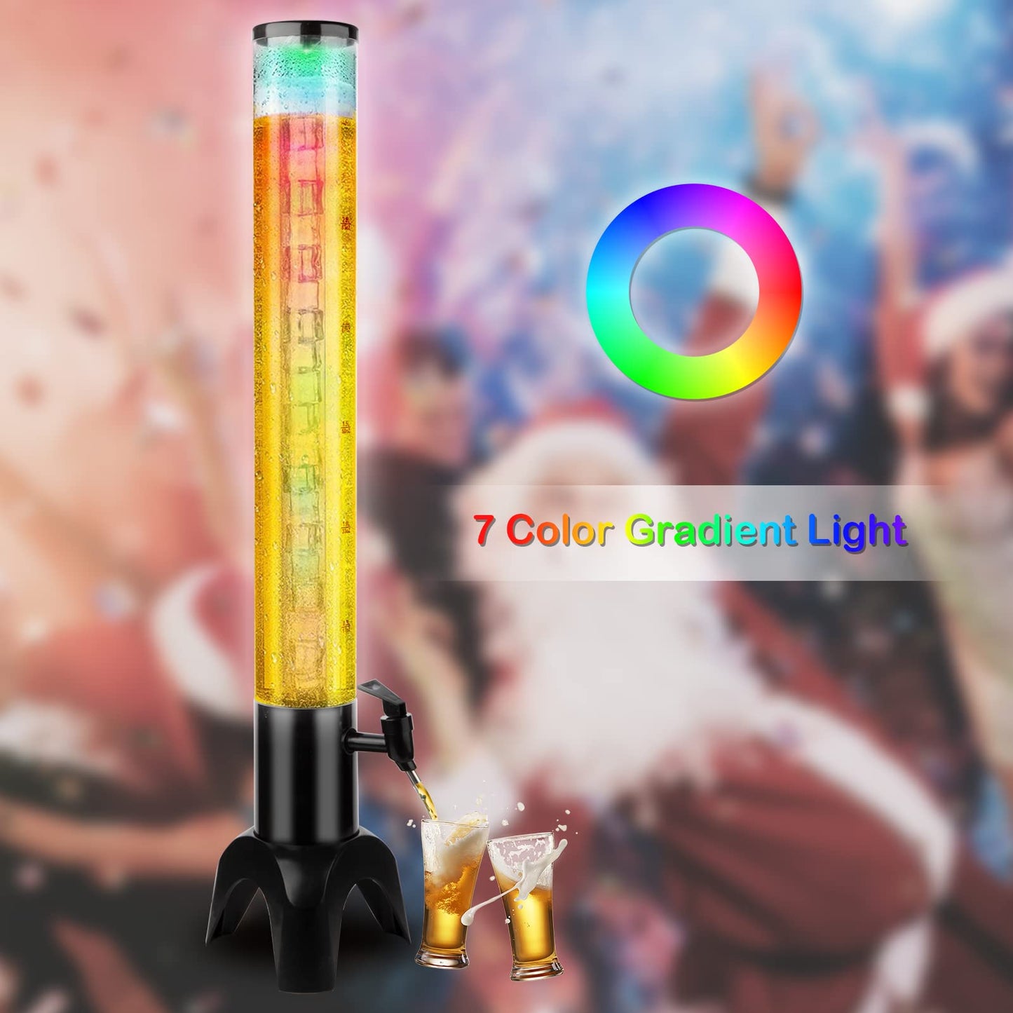 Beer Giraffe Dispenser, 100oz/3.2 qt Mimosa Tower Dispensers with Ice Tube and LED Light, 3L Tabletop Drink Tower Dispenser for Beer, Margarita, Liquor, Beverage