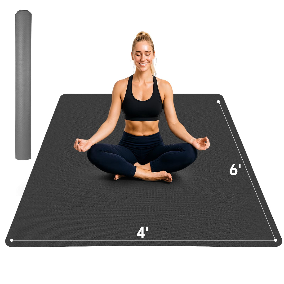 Stepwaver Extra Large Yoga Mat 6'x4'(1/4" Thick), Non-Slip, Ultra Durable, Wide Workout Mat, Wide Exercise Mats for Home Workouts, Yoga, Pilates, Stretching (Barefoot Exercise) - Black
