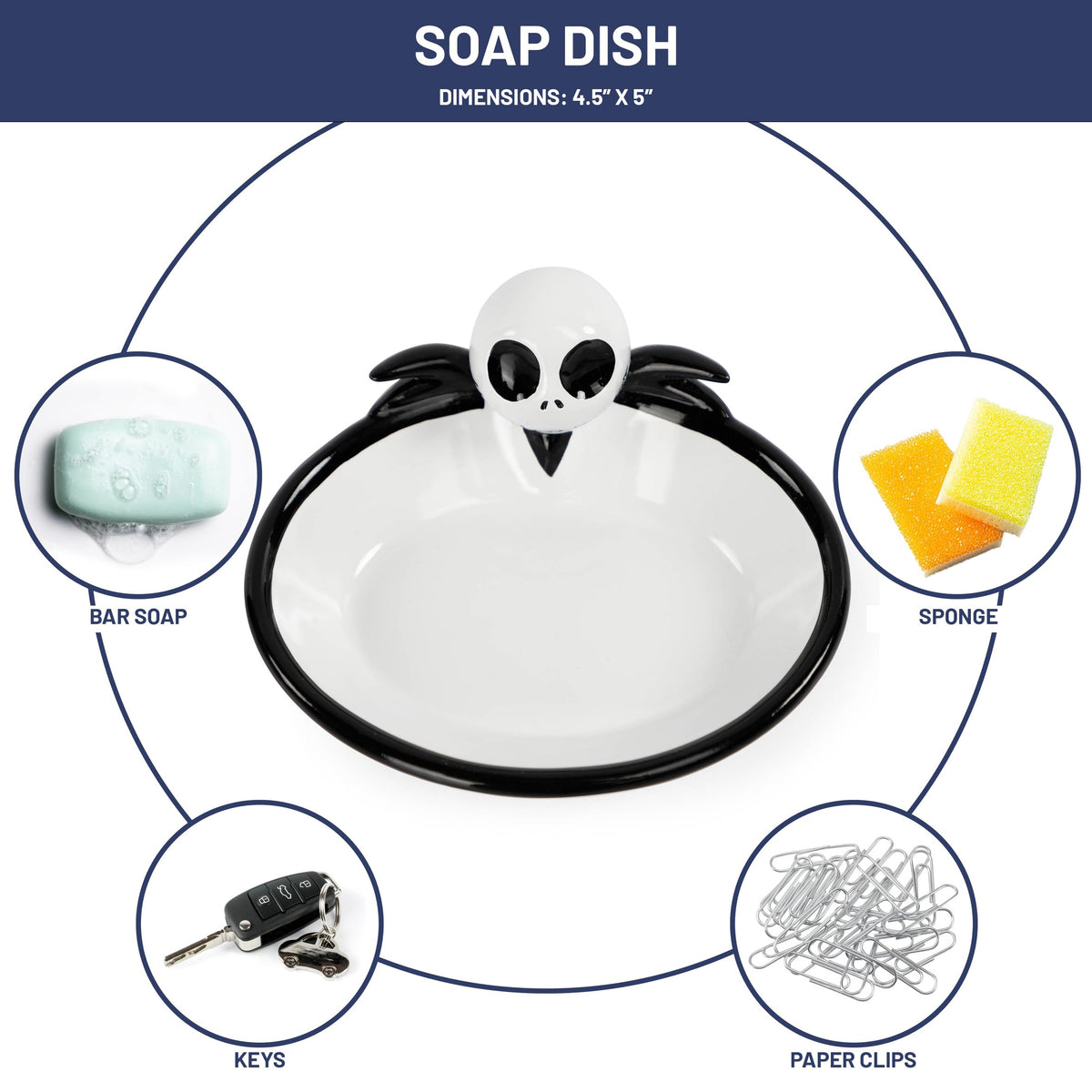 Disney Nightmare Before Christmas Soap Dish - Black & White Resin Sponge Holder/Jewelry Dish Features Jack Skellington - Bathroom Décor