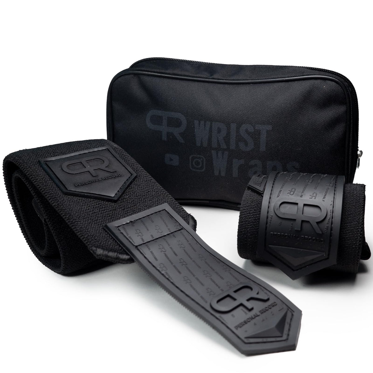 PR Personal Record Heavy Duty Premium Wrist Wraps, More Elasticity, Reinforced Stitching, Extra Wide Strap, Strong Thumb Loop, Larry Wheels Weightlifting Wraps, Lifting Wrist Wraps - All Black