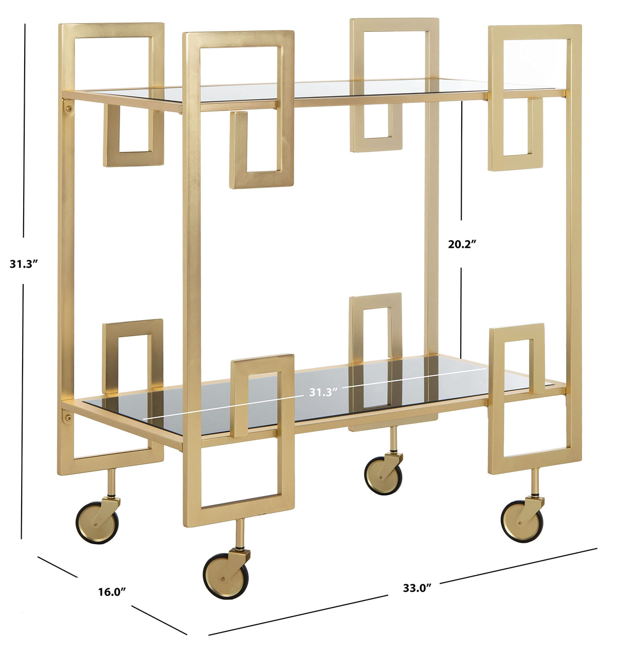 Safavieh Eliza Bar Cart, Brass and Black Glass