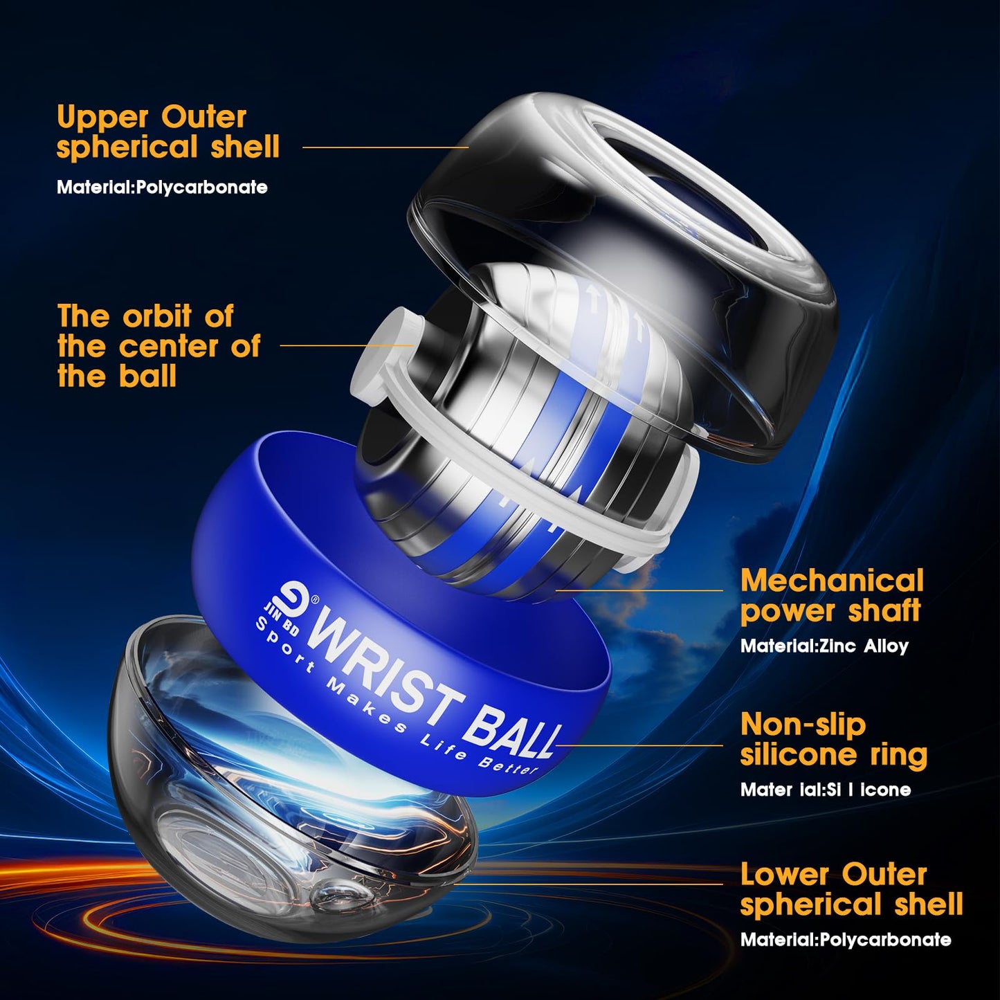 JIN BD Wrist Ball Auto-Start Gyro Ball – Desk Toy & Wrist Trainer for Gamers & Office Workers No Light Blue (Relieves Fatigue & Carpal Tunnel Syndrome)