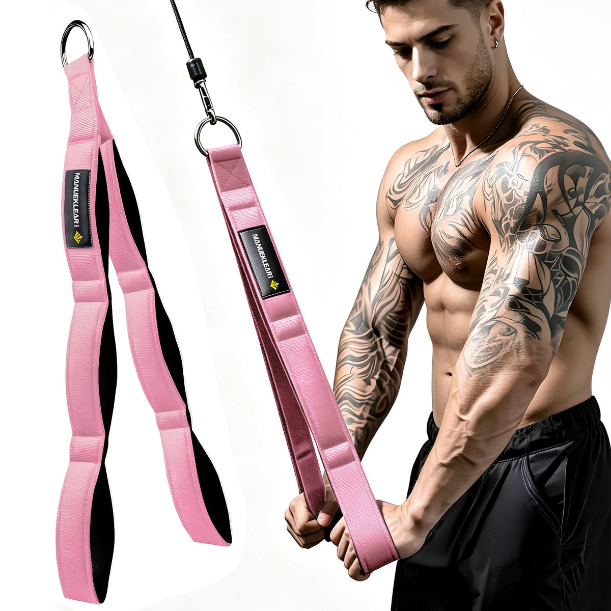 MANUEKLEAR 3 Grip Lengths in 1 Tricep Rope Cable Attachment with Ergonomic Handles, Greater ROM for Tricep Push Down Attachment Professional Gym Rope for Overhead Extension