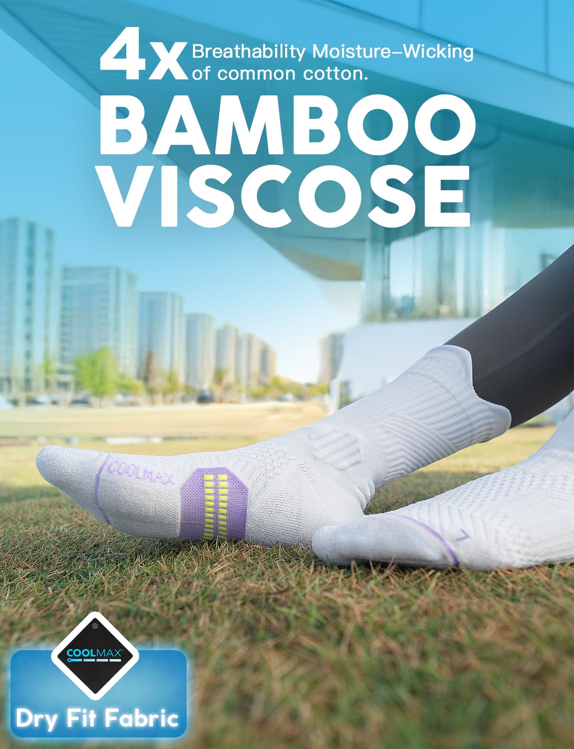 Juclise Bamboo Viscose Compression Running Crew Socks, Coolmax Moisture-Wicking Anti-Blister Hiking&Gym Athletic Socks (US, Alpha, Large, Regular, Regular, Glacier White*2+Bright Lilac*1)