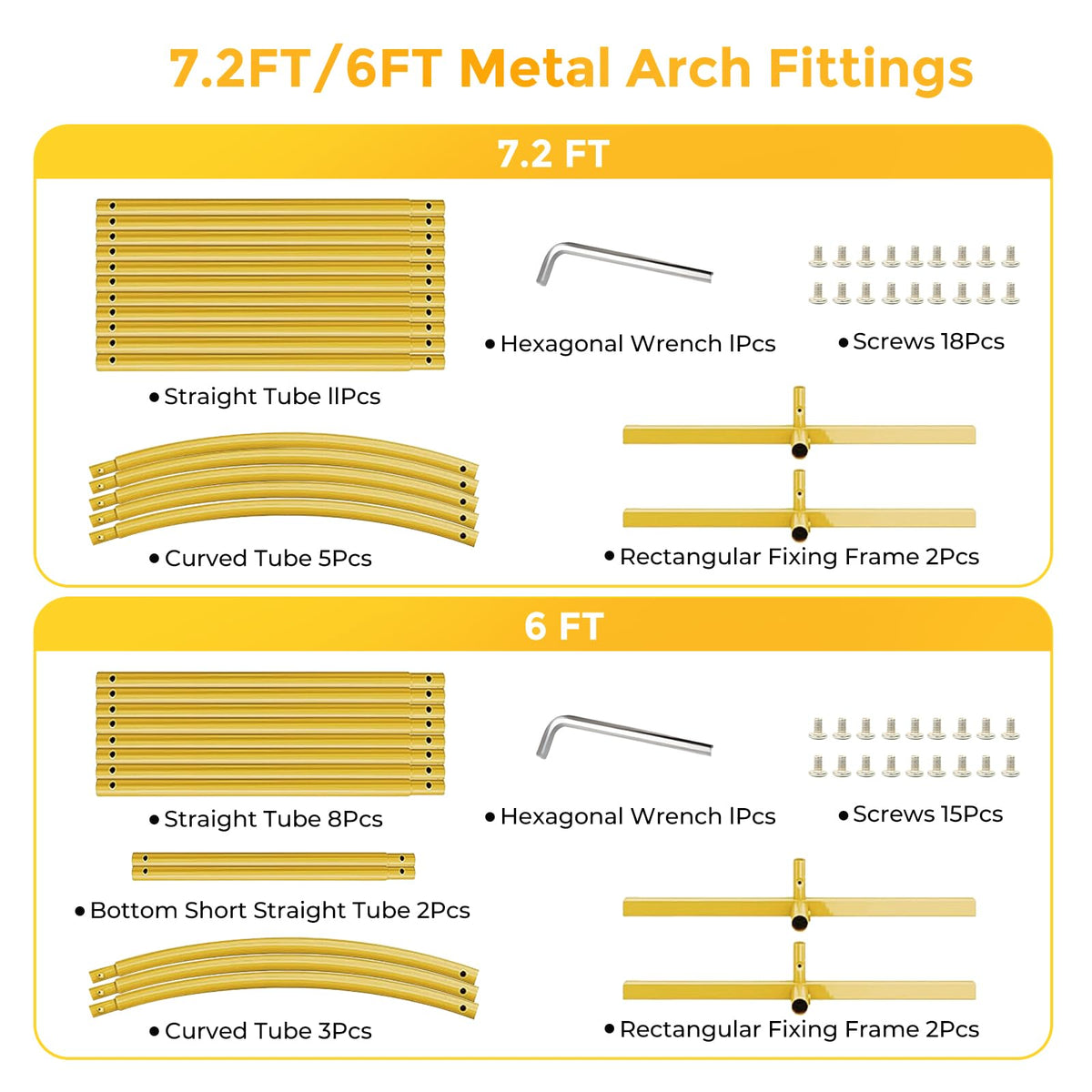Metal Arch Backdrop Stand, 7.2FT+6FT Wedding Arch Frame, Gold Wedding Arch Backdrop Stand Set of 2, Balloon Arch Backdrop for Wedding Birthday Party Baby Shower Graduation Ceremony Decor