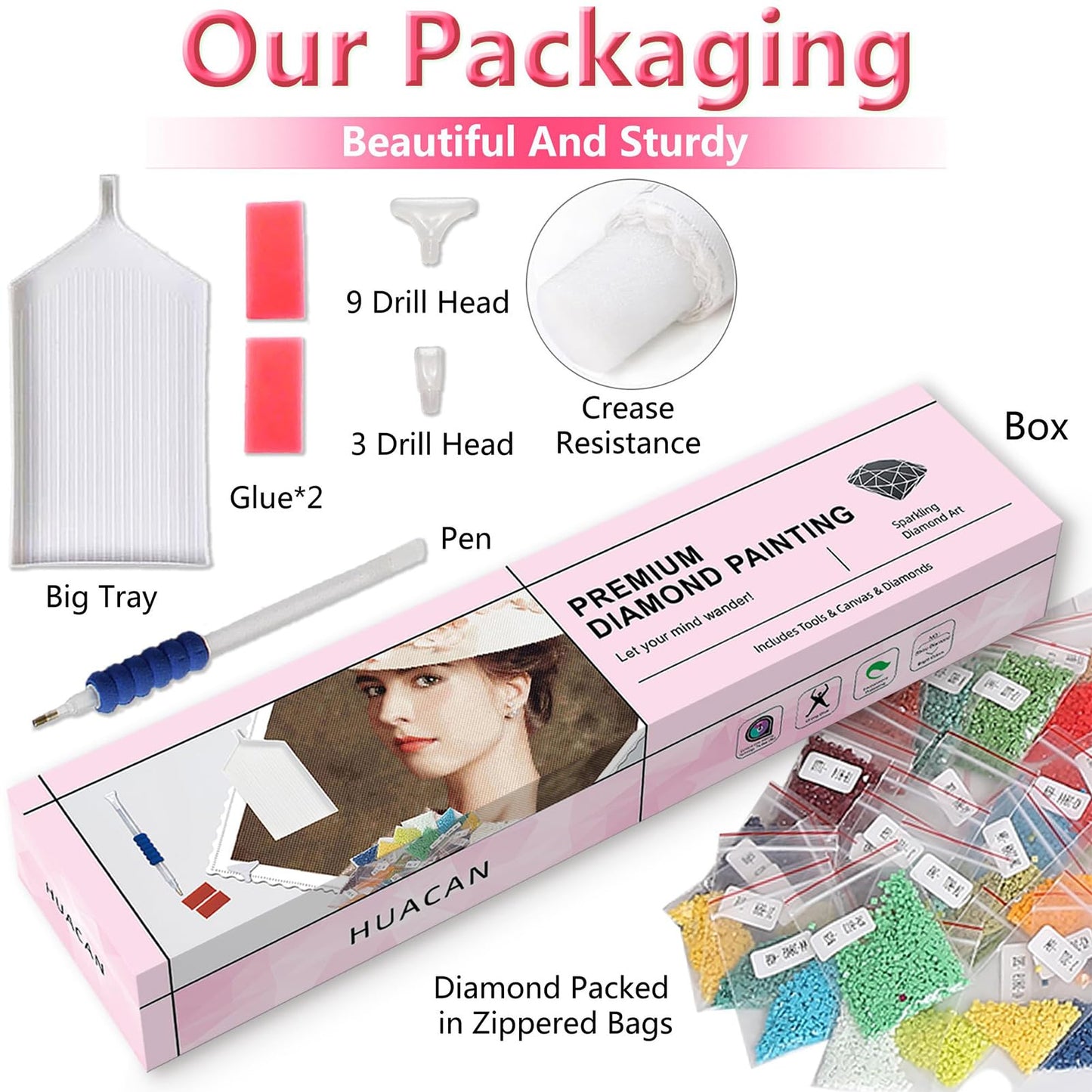 Huacan Diamond Art Kits for Adults AB Diamond Painting Kit 5D Moon Beach Picture DIY Round Drill Gem Art Kit for Beginner Crystal Aurora Diamond Handicraft Gift Home Decor 11.81 * 15.74 inch