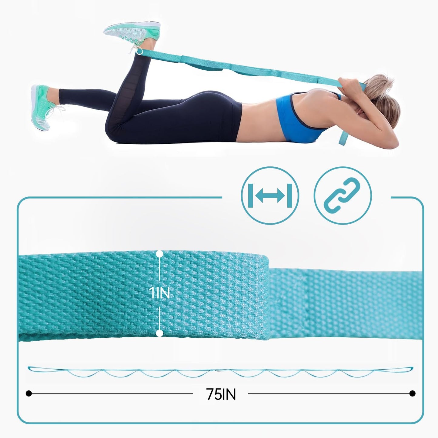 Aozora Yoga Strap Stretching Strap with Loops, Stretch Out Straps for Physical Therapy, 10 Loops Non-Elastic Exercise Strap for Pilates, Dance and Gymnastics with Workout Guide (1"W, 5pack-Multiple