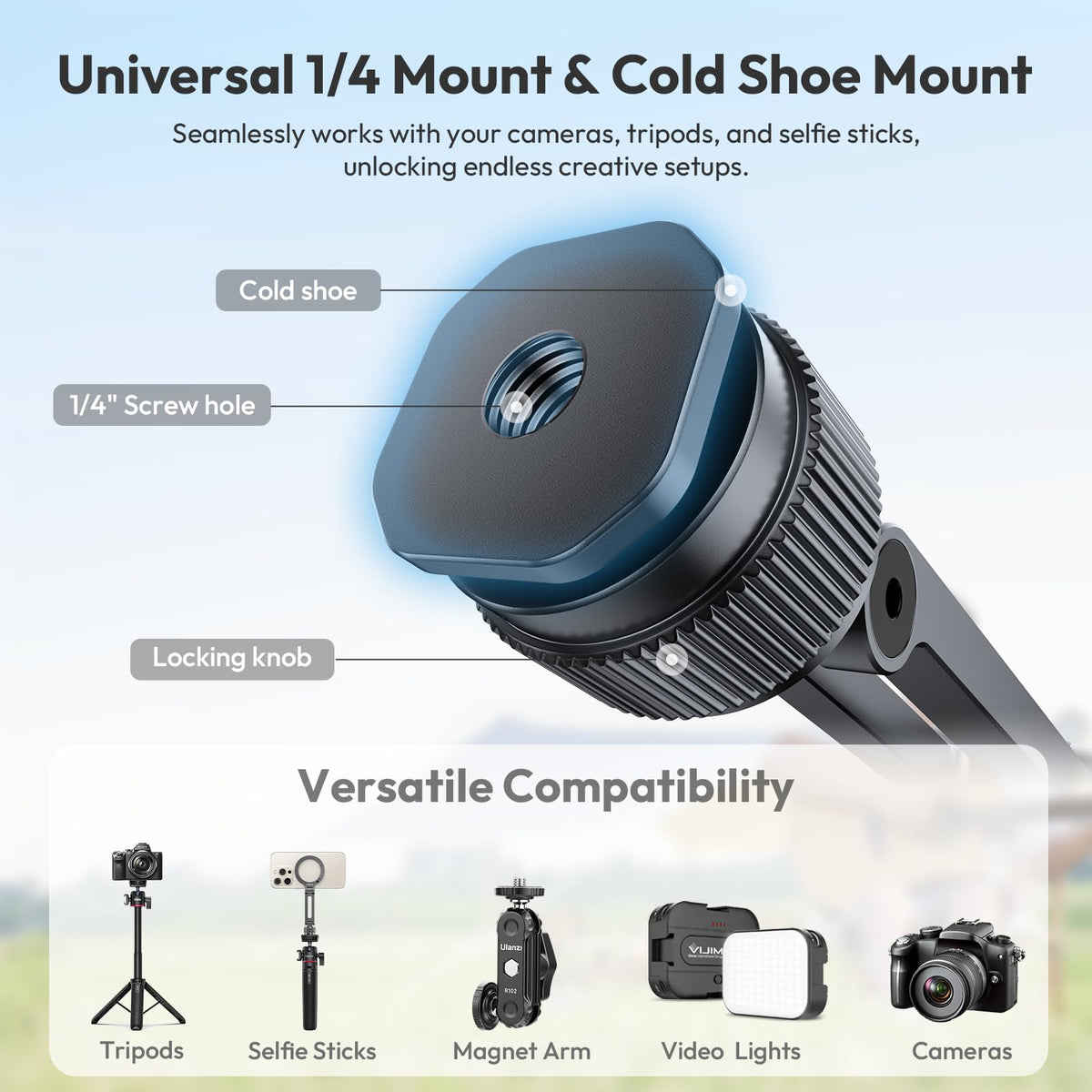 ULANZI MA07 Magnetic Phone Tripod Mount for Magsafe, Aluminum Camera Phone Mount with 1/4" Screw, Cold Shoe Magnetic Tripod for Camera, Copatibale with iPhone 17/16/15/14/13/12 Series