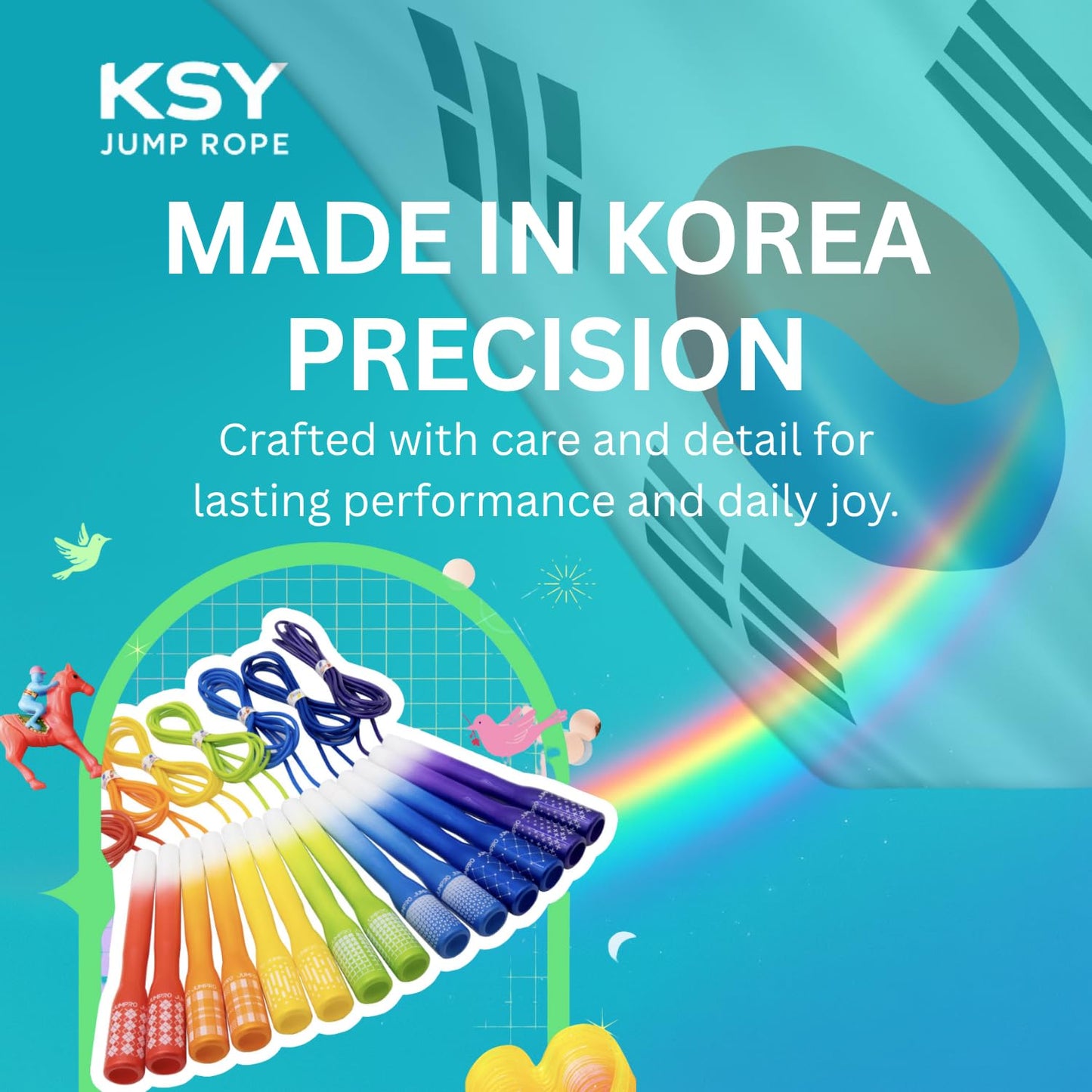 KSY Rainbow Jump Rope (J-710, Red) – Adjustable Cardio Rope for Women’s Fitness & Home Workouts | Soft-Grip Handles, Smooth PVC Cable, Lightweight Design | Made in Korea