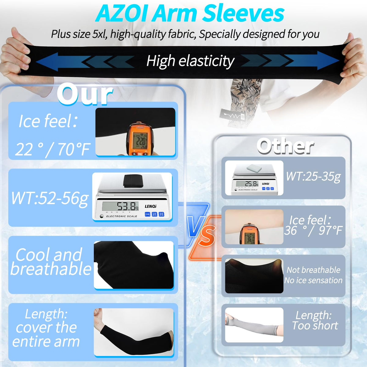 AZOI Arm Sleeves for Men Women – Cooling UV Sun Protection UPF 50+ Compression Sports Sleeves for Outdoor, Tattoo Cover Up （2 pairs）