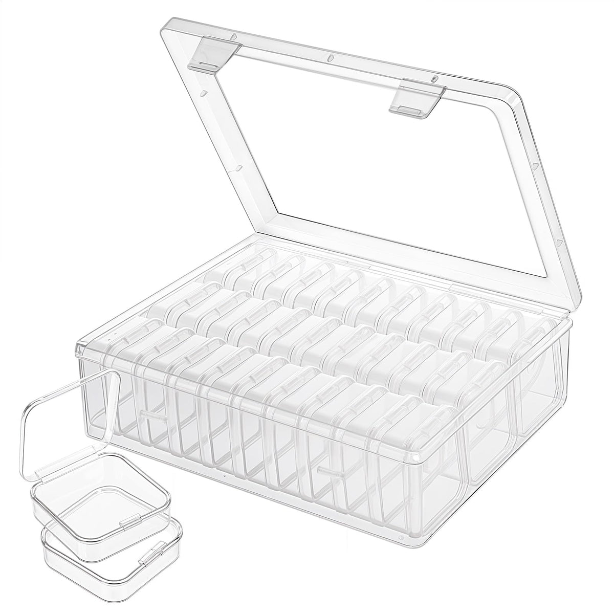 Bead Organizers with 30 Pcs Small Plastic Storage Cases Mini Clear Bead Storage Containers Transparent Boxes with Hinged Lid and Rectangle Clear Craft Supply Case