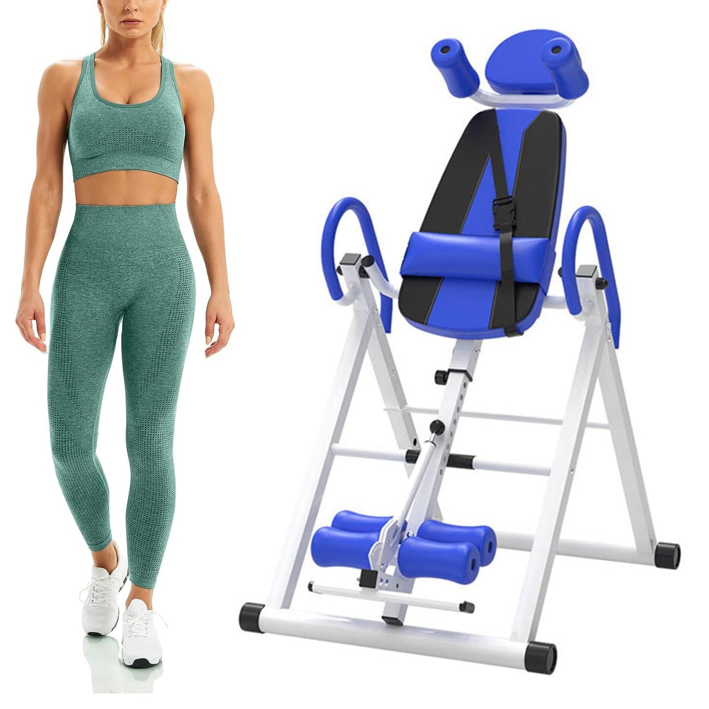 MAgiLL Heavy Duty Inversion Table 330 lbs Capacity with Adjustable Protective Belt Inversion Table for Back Pain Relief Updated (Color : Blue)