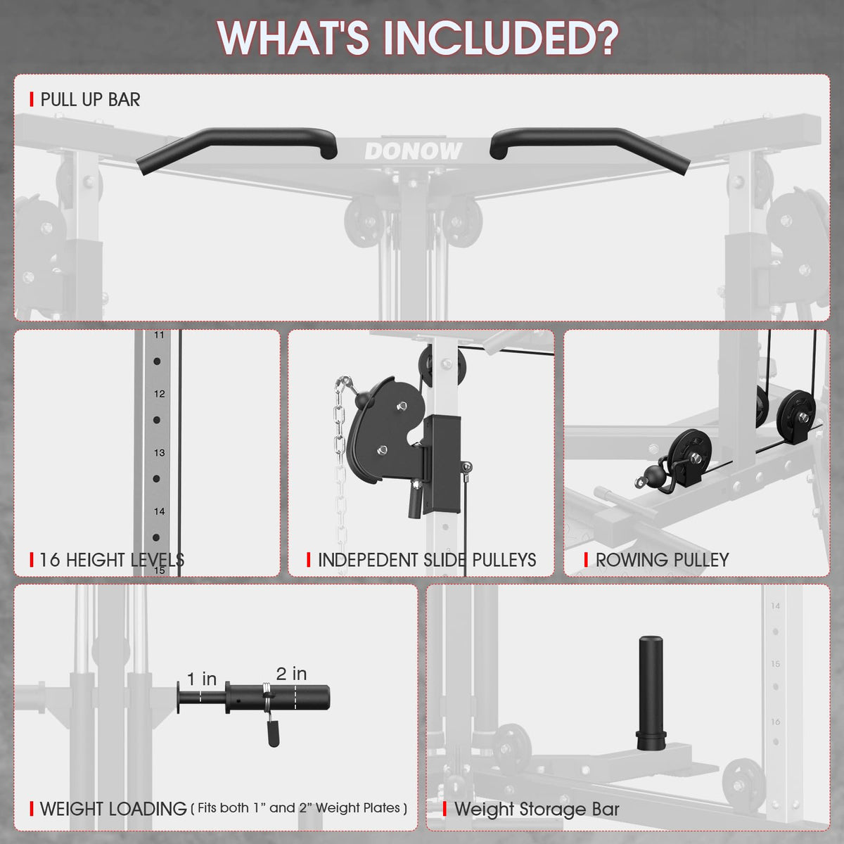 DONOW Cable Crossover Machine, Cable Fly Machine Home Gym System Workout Station with Dual Pulley System Pull-Up Bar Cable Bar and LAT Pull Down System
