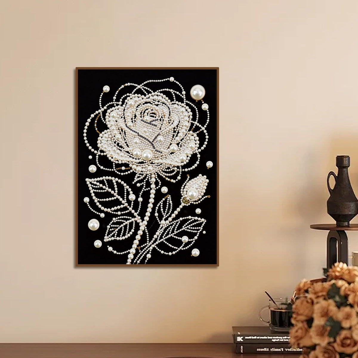 DoxQcs (Unframed DIY Pearl Diamond Art Painting Kit with Black Canvas 9.84X13.78in Shining Diamond Art Craft Resin Gem for Adults Home Wall Decor-Rose