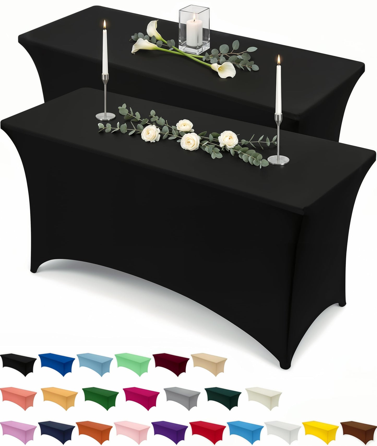 Utopia Kitchen Spandex Tablecloth 2 Pack [6FT, Black] Tight, Fitted, Washable and Wrinkle Resistant Stretch Rectangular Patio Table Cover for Event, Wedding, Banquet & Parties [72Lx30Wx30H Inch]