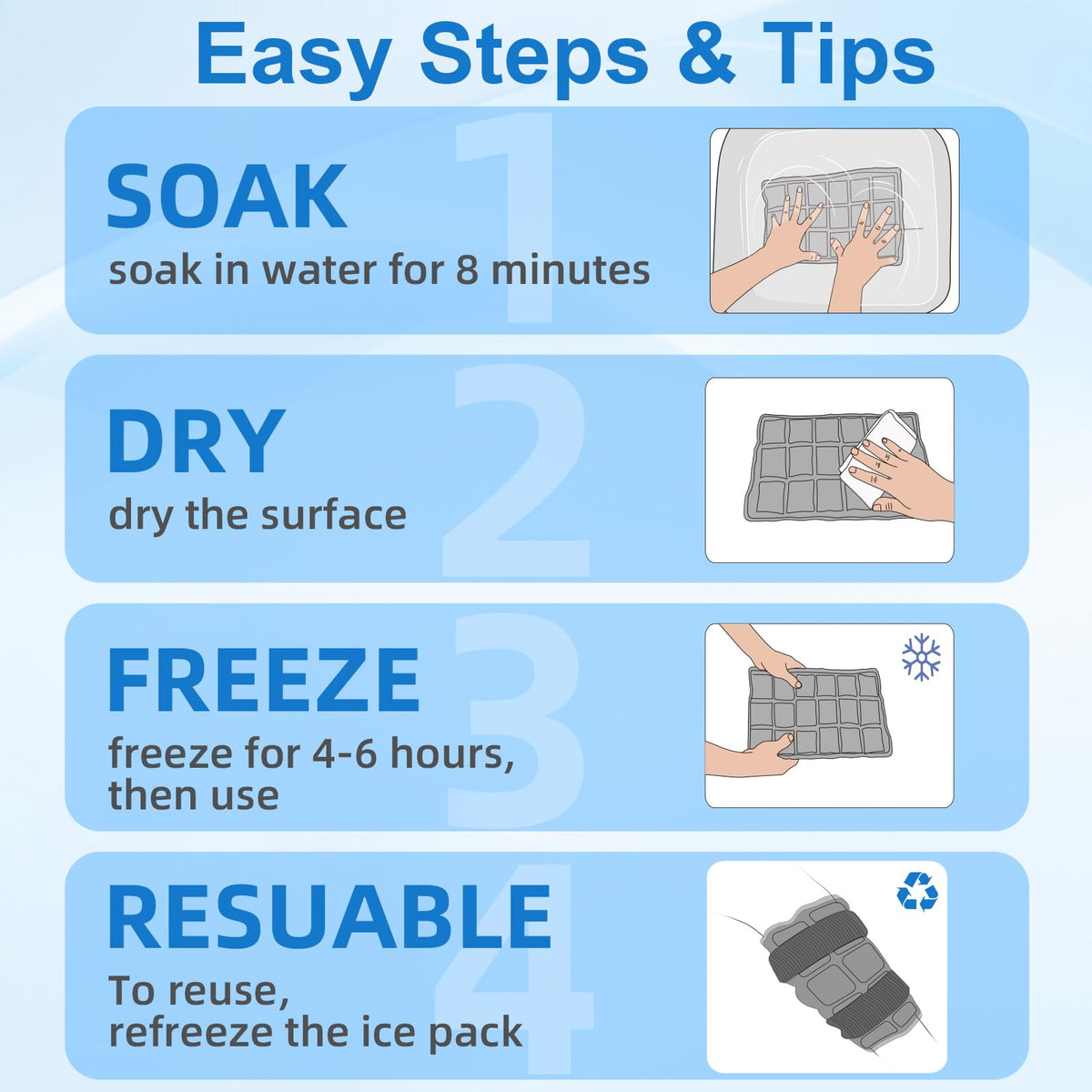 WORLD-BIO Ice Packs for Injuries Reusable, Knee Ice Pack Wrap with Straps, Gel Ice Wrap for Leg Pain Relief, Hot & Cold Compress Therap for Swelling, Arthritis, Sports Injuries, Light Blue, 1Pack